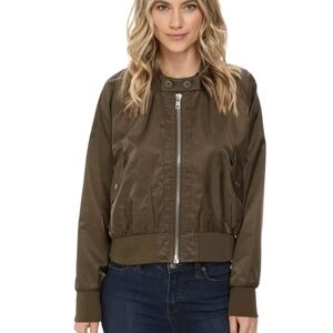 Free People Midnight Satin Bomber Jacket in Olive Green. Size M